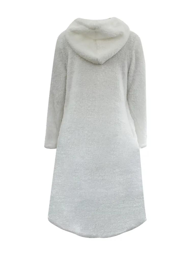 Women's Long Sleeve Round Neck Casual Loose Warm Hooded Fleece Sweater Midi Dress