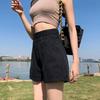 Women's High-Waist Denim Shorts - Rolled Hem, Double Button, A-line, Summer Wide Leg