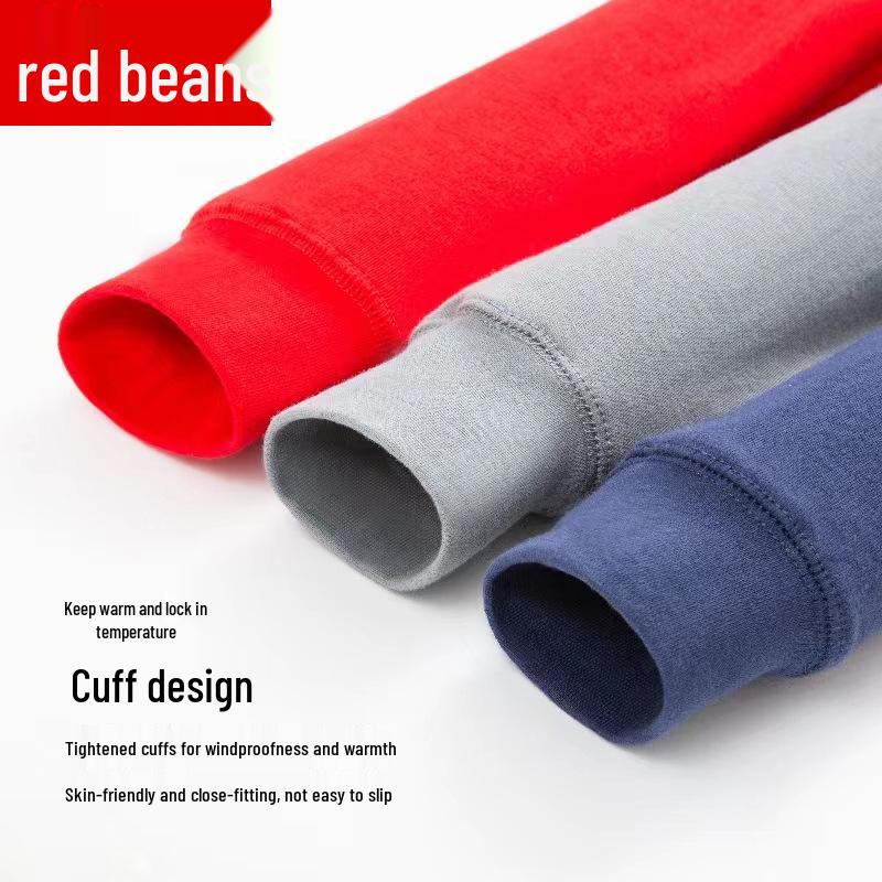 Conjunto de Ropa Interior Térmica para Hombre Color Frijol Rojo - Top de Cuello Semi Alto y Pantalones, Algodón, Ligero, Cuello Redondo