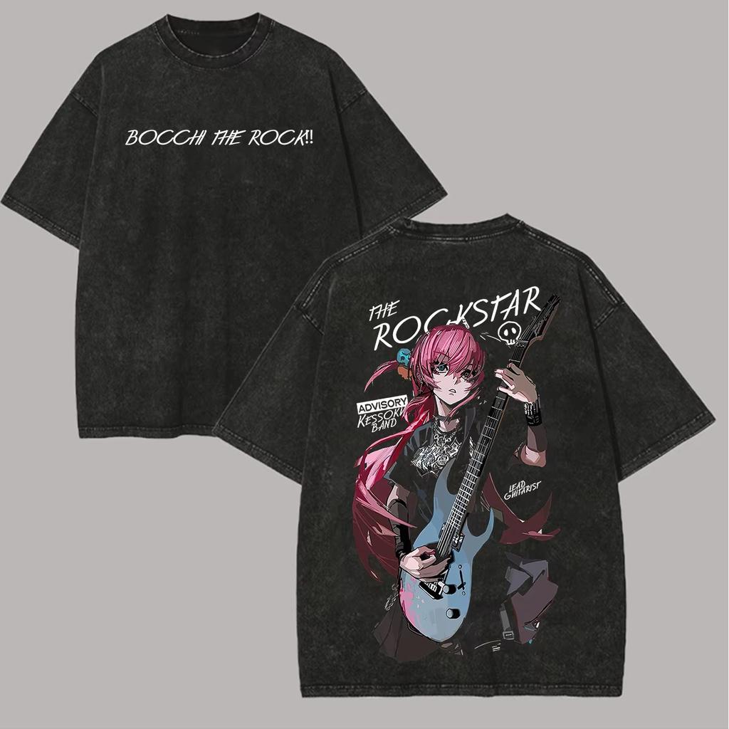 Bocchi the Rock Neues Modell Gewaschenes T-Shirt Persönlichkeitskleidung Ganzjahreskleidung Unisex Vintage Streetwear Trendig Baumwolle weich