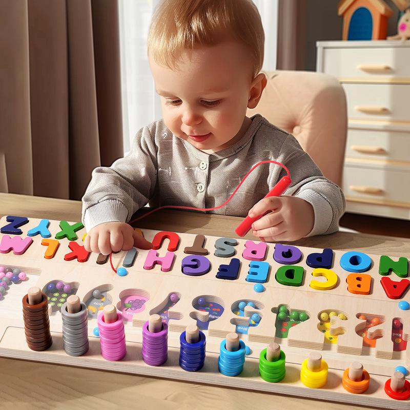 

Kids Educational Puzzle Board: Letters, Numbers, Colors, Shapes & Magnetic Beads