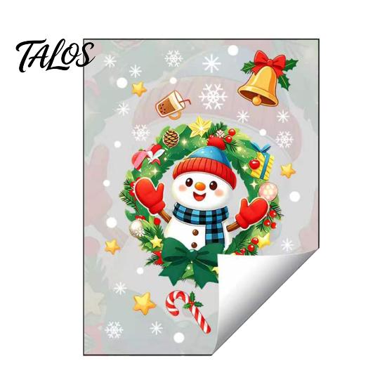 Gingerbread Man Decals Christmas Static Window Sticker, Wreath Pattern Print PVC Removable Decal, Decorative Film Waterproof Glass Cling for