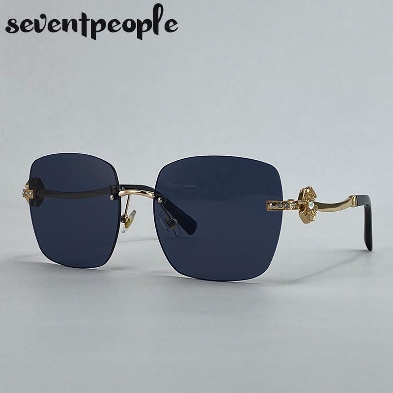 Oversized Square Rimless Punk Sunglasses Women Big Frame  Luxury Brand Metal Frameless Sunglass For Ladies Vintage Shades
