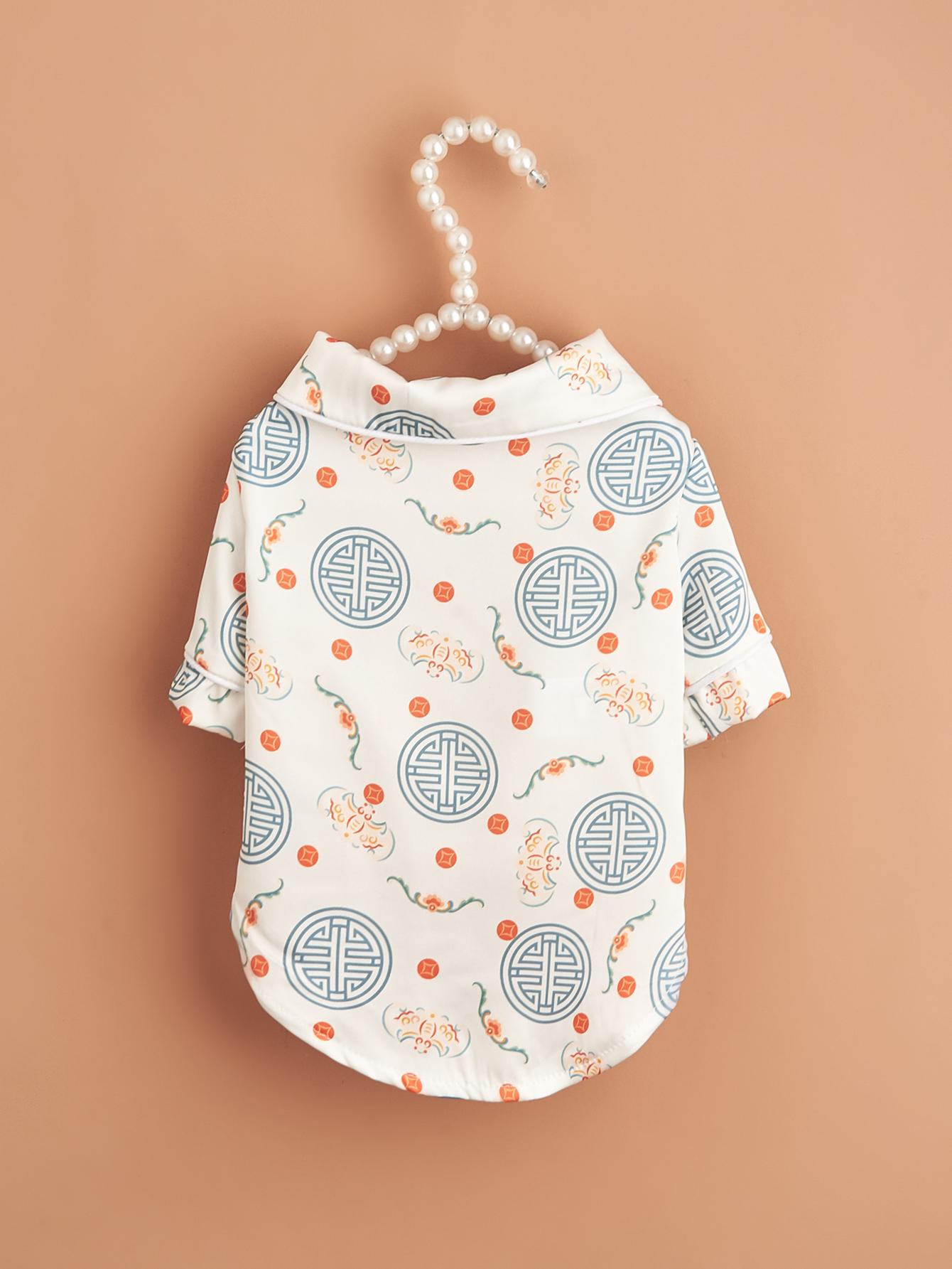 

Dog Tank Top Dog Chinese Style Vest Cat Dog Puppy Tee Shirts Clothes for Small Dogs Kitten S белый