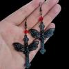 Gothic Dark Punk Moth Cross Earrings - European and American Style