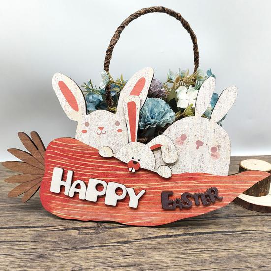 Étiquette suspendue de pâques, pendentif en forme de lapin et de carotte de dessin animé, à suspendre, coloré, réutilisable, en bois épais, Anti-fissure, pour porche, porte de jardin, décoration
