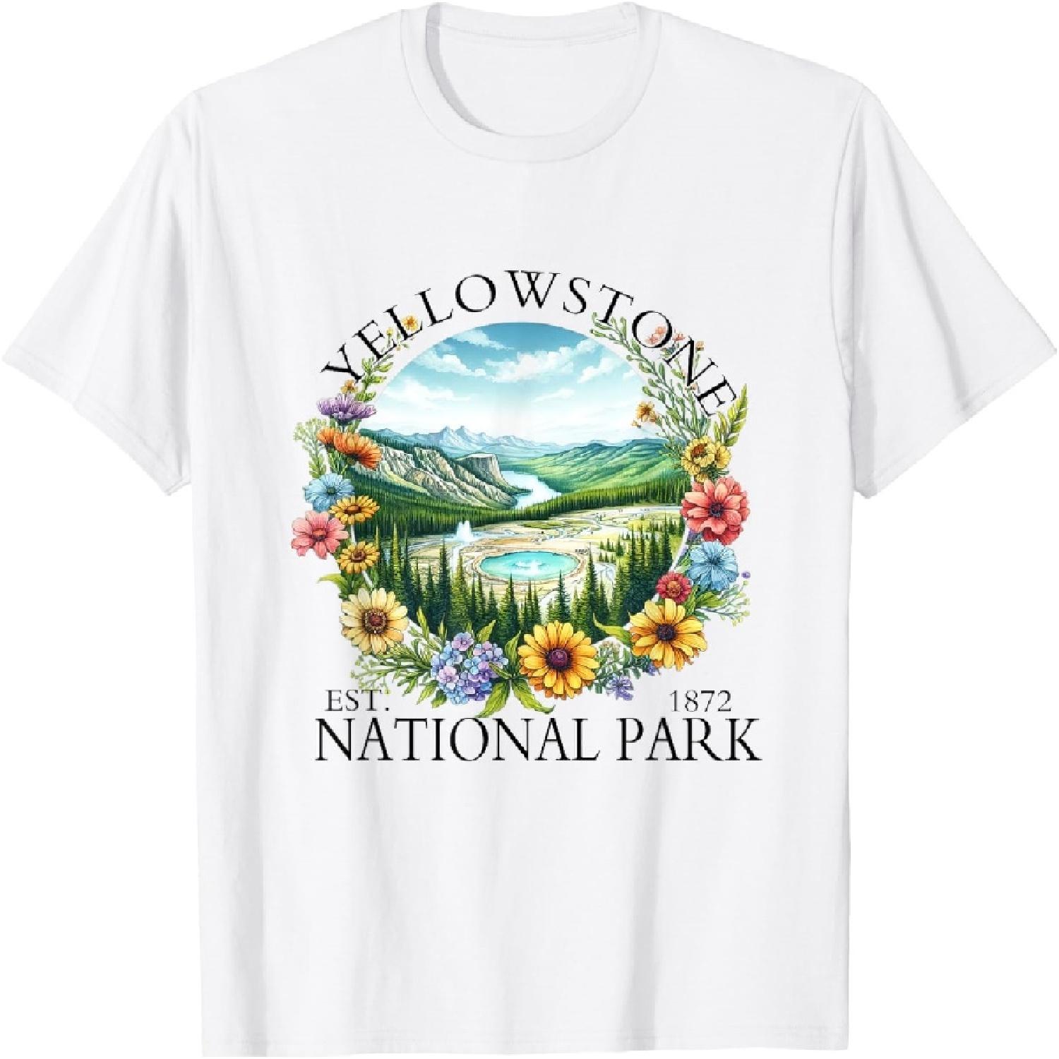 

Floral Yellowstone National Park Hiking Camping Outdoor T-Shirt XXXXXL білий