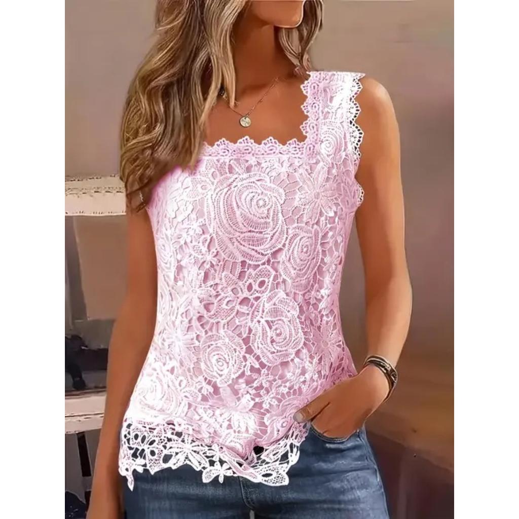 Square Collar, Lace, Sleeveless Vest, T-shirt Top, Vest, Women's Clothing