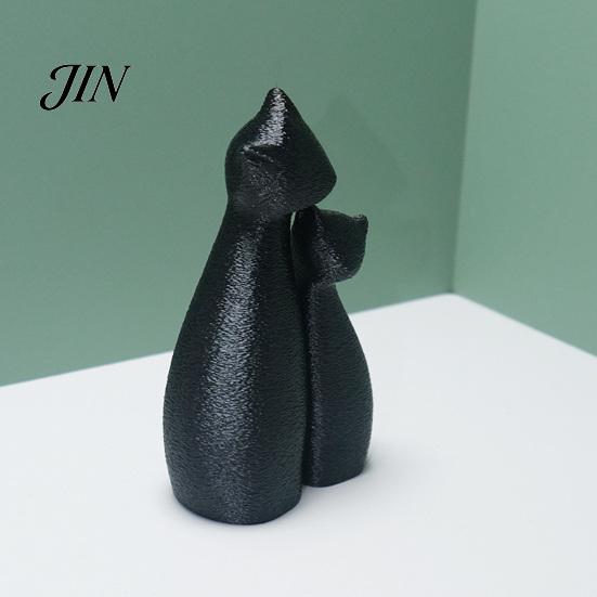 Cat Themed Home Decor Cute Black Statue, 3D Printed Figurine with Snuggle Pose, Heart Warming Minimalist Desk Shelf for Office, Gift Lovers Art