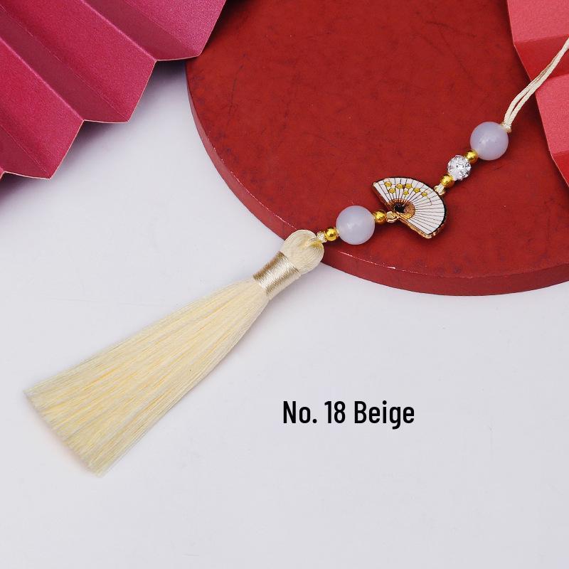 Ancient Style White Tassel Fan Pendant for Hanfu/Qipao Lapel or Phone