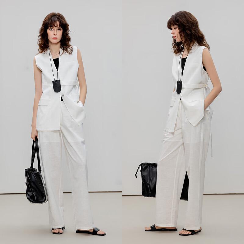 Demana Women s Linen Blend V-Neck Sleeveless Top and Pants Set M