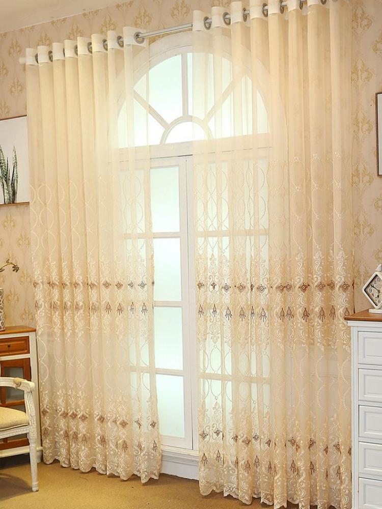 Floral Embroidery - Semi-Transparent Polyester Window Screen for Bedroom, Living Room, Balcony