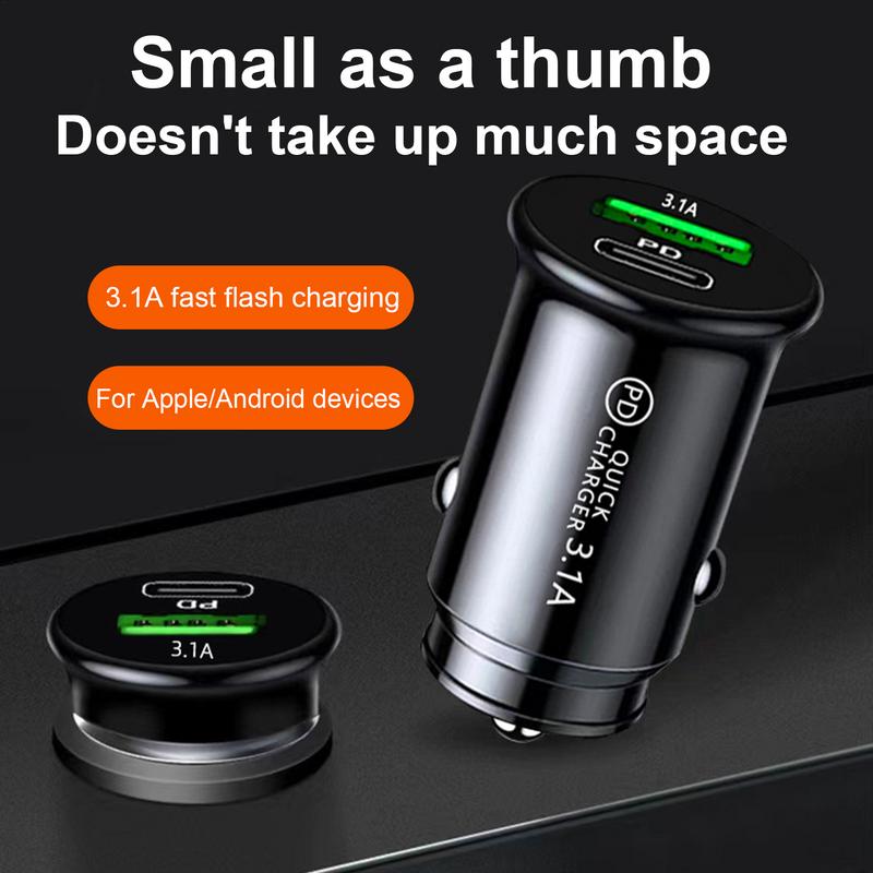 Car Charger Adapter USB A+C Type C Car Charger Adapter Auto ChargerLighter 3.1A Double-port Small Car Phone Fast Charging Plug