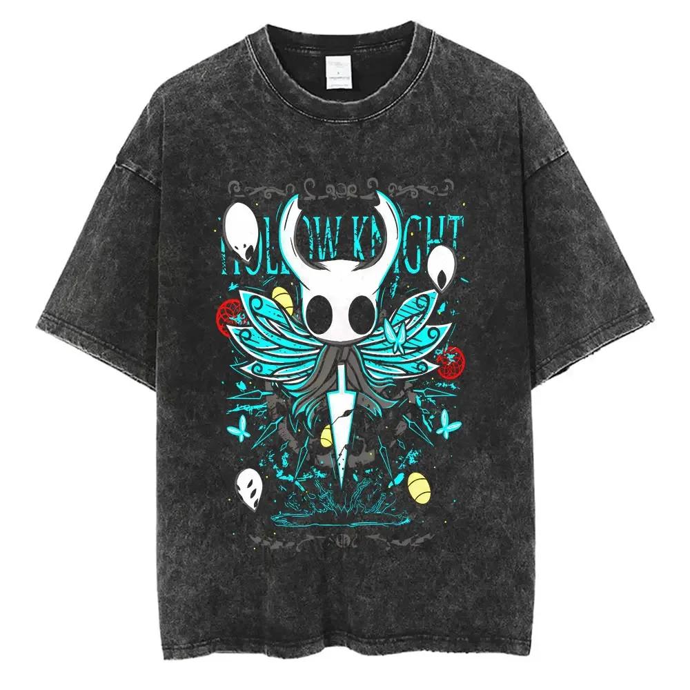 Washed Vintage Game Hollow Knight Merch T-shirt Men Women Casual Oversized Cotton T-shirts Male Cosplay Cartoon Lover T Shirts