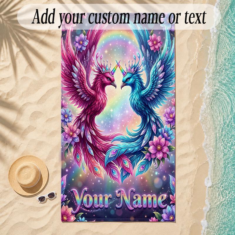 Birds Theme Soft Beach Towel Personalized Custom Name Text Towel Portable for Beach Pool Travel