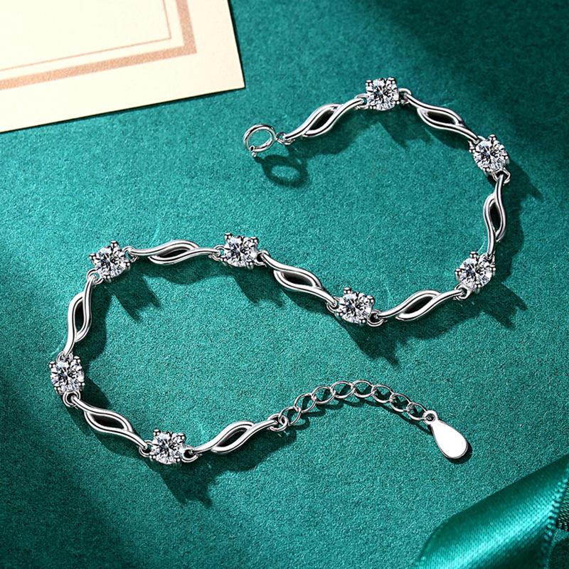 S925 Sterling Silver Crystal Love Bracelet for Women Ins 18k Gold Plated Fashionable New Crystal Bracelet