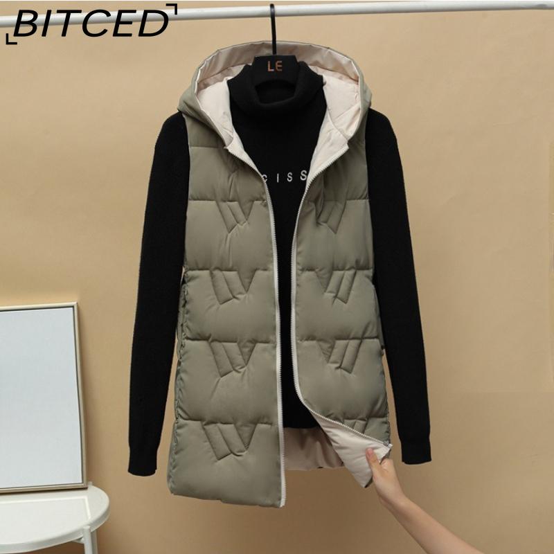 BITCED Reversible Hooded Lightweight Casual Down-Filled Quilted Vest - Slim-Fit Women's Waistcoat Jacket