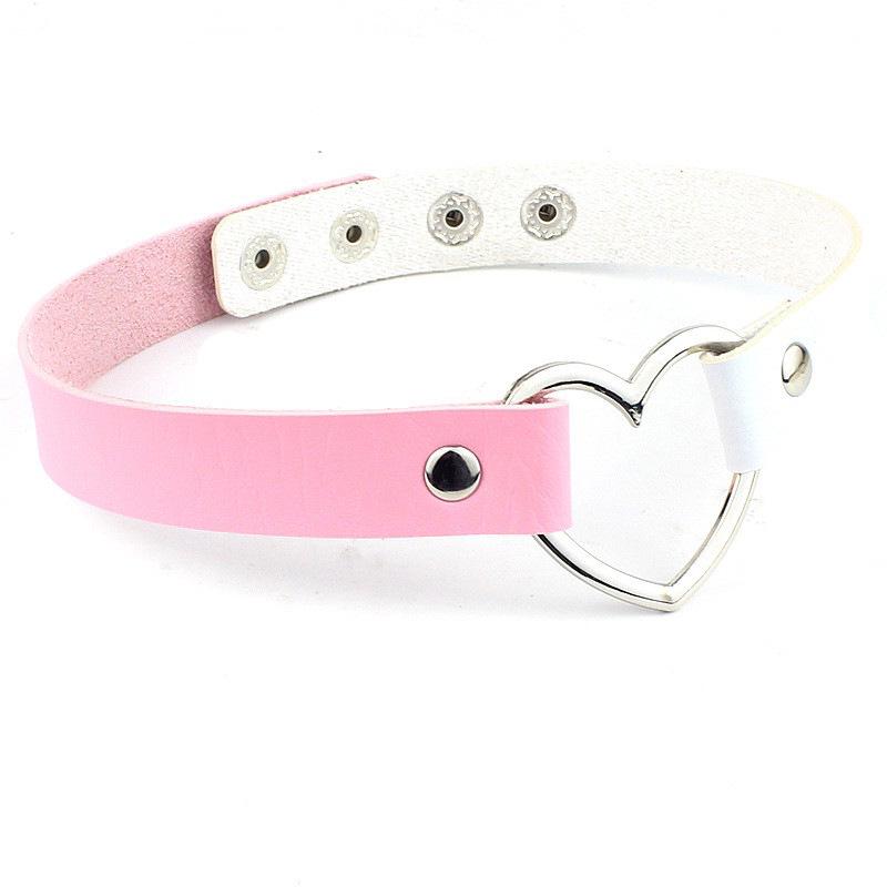 Four-Buckle Harajuku Punk PU Leather Peach Heart Necklace