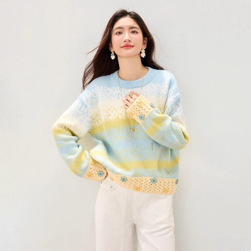 

Осенний толстый вязаный свитер женский с круглым вырезом модный с длинным рукавом пуловер топы повседневный свободный крой M