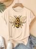 Bee Sunflower Print  Spring Summer Newest Women's Round Neck Imitation Style Bee Sunflower Print Short Sleeved Harajuku T-Shirt