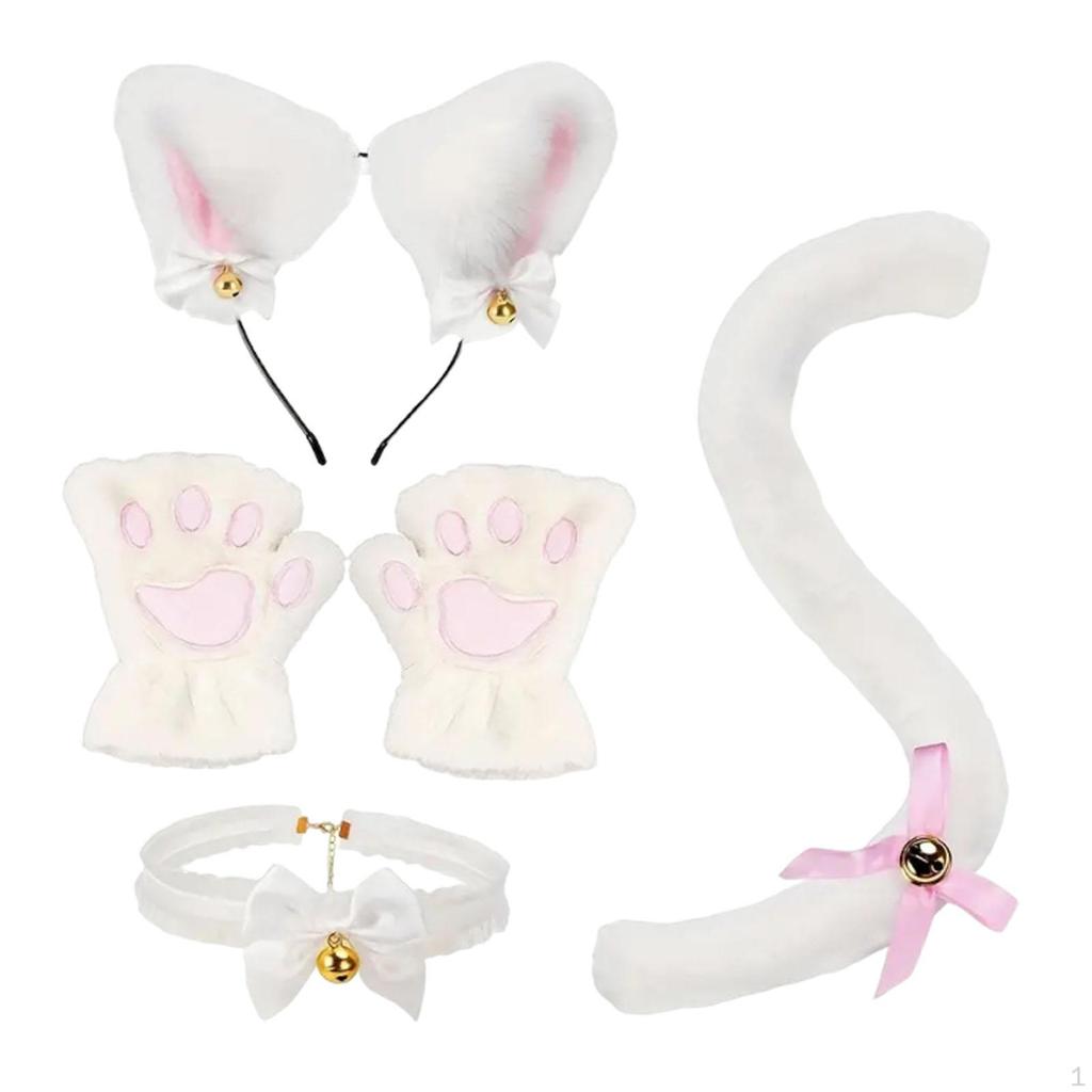 Cat Cosplay Headband and Tail Costume Set Adorable with Neckband,