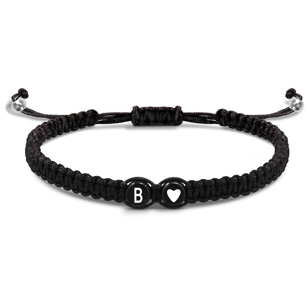 26 Letter Initial Heart Bracelets Handmade Adjustable A-Z Name Braided Charms Bracelets for Women Men Friendship Jewelry Gifts