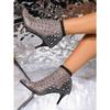New Rhinestone Mesh Sexy High Heeled Sandals for Women 2025 Summer Openwork Fashion Big Size Pointed Toe Sandals