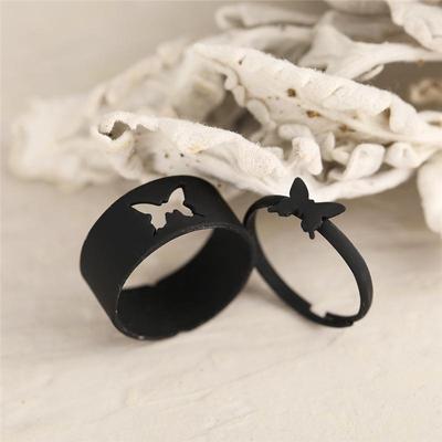 1 Par Par Ihålig Fjäril Silverlegering Ring Set Kvinnor Män Fest Smycken Gåvor Kärlek Nyckel Anillos