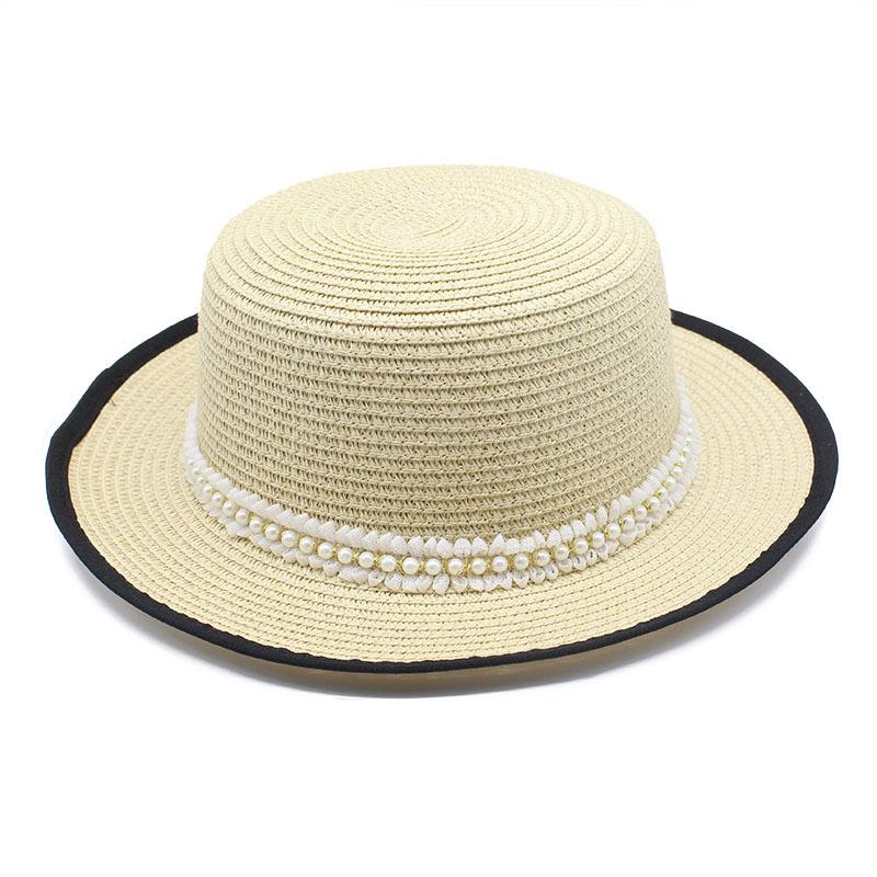 Straw Hat Women'S French Retro Small Fresh Hat British White Flat Top Top Hat Trendy Ins Summer