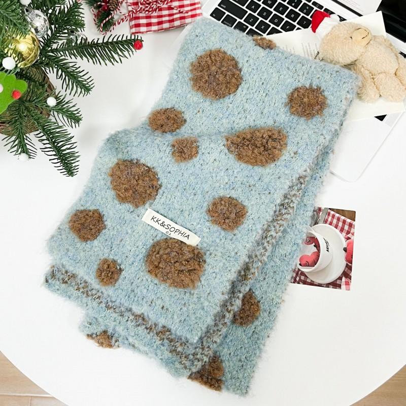 Korean Style Contrast Polka Dot Knit Scarf Winter Warm Neck Wrap Students Casual Chic Accessory