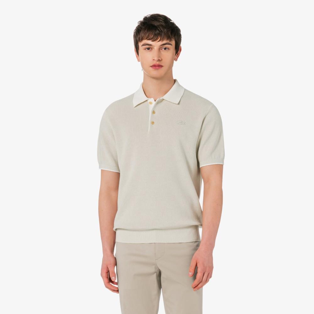 Lacoste Men's Ribbed Collar Twisted Yarn Short Sleeve Sweater Polo Shirt PH943E-56GI18