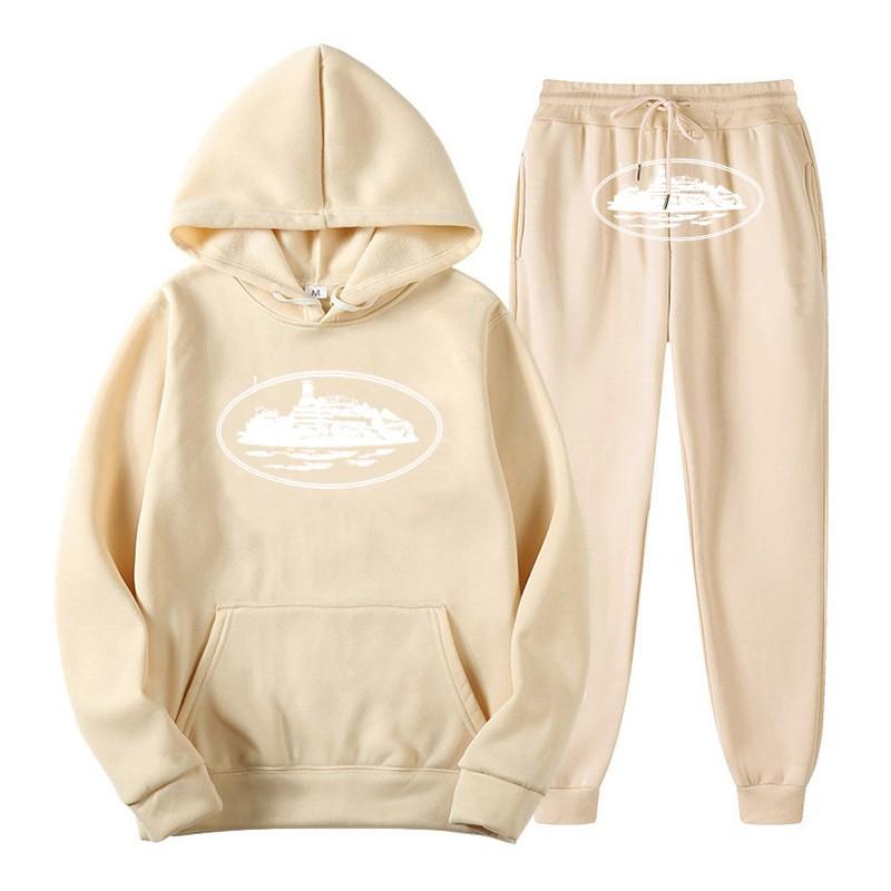 Unisex Hooded Sweatshirt Set Casual Streetwear Tracksuit With Printed Design Loose Fit Cotton Blend