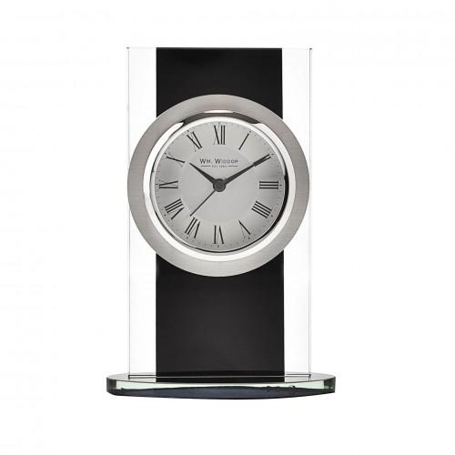 Wm.Widdop Black & Clear Glass Mantel Clock