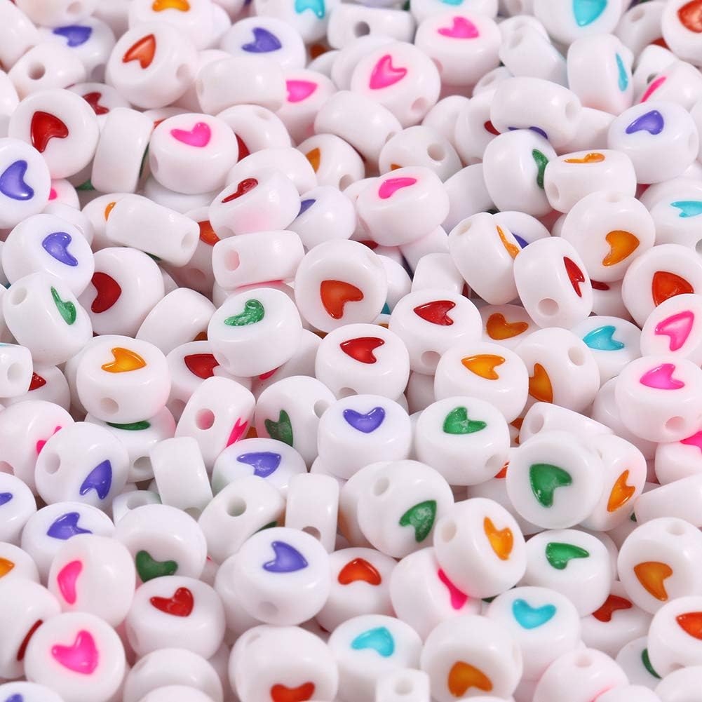 

120/240/500pcs White Round Acrylic Love Beads 4x7mm Colorful Heart Shaped Beads for Jewelry Making and DIY Bracelets, Necklaces, Key Chains 120pcs разноцветный
