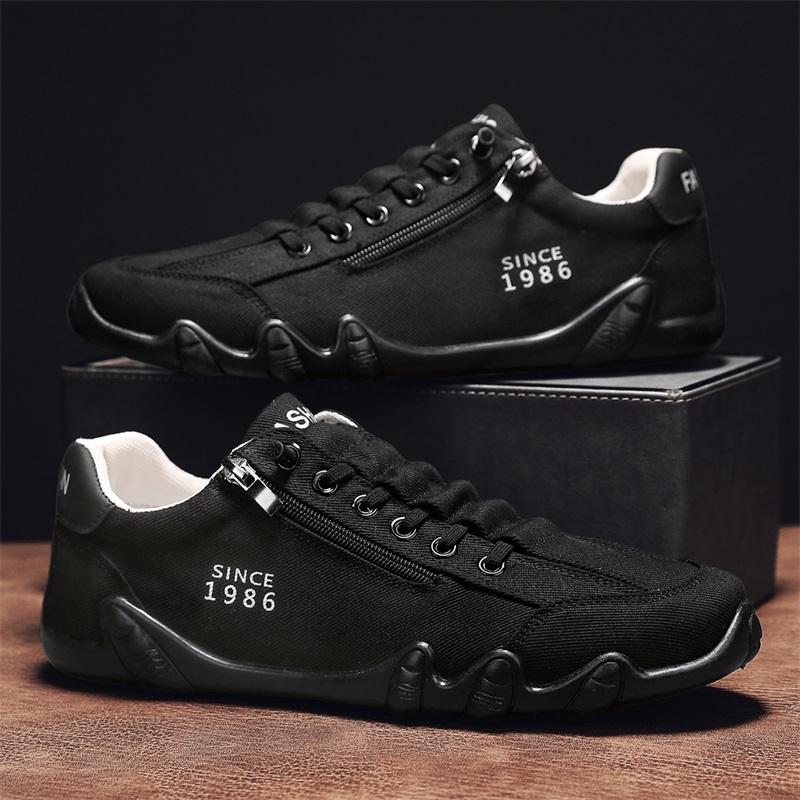 

Мужская парусиновая обувь Дышащая Повседневная для ходьбы На плоской подошве Ленивая Рабочая Кожаная поверхность Молния Сетка Мягкая подошва Мокасины для вождения 44 чёрный