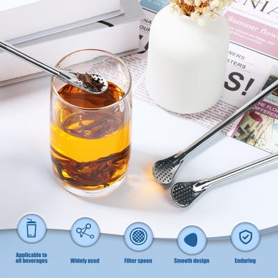 10Pcs Straws Spoon 7.2 Inch Stainless Steel Yerba Mate Tea Drinking Straws Multifunctional Reusable Straw Stirring Spoon Straw