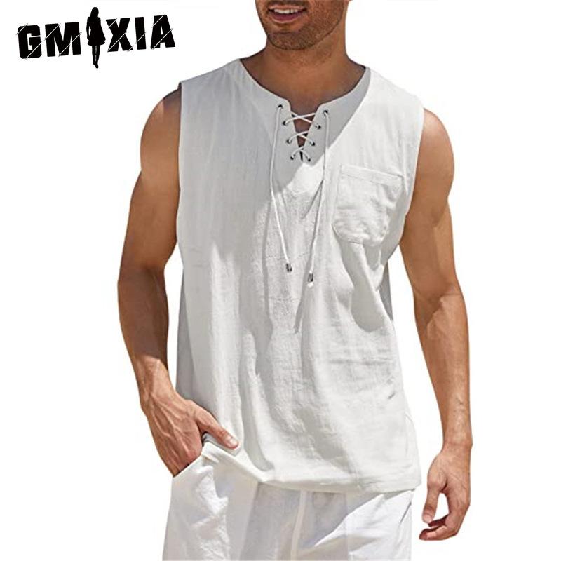 GMXIA Cotton Sleeveless T-shirt Men's Fashion Loose Shirt Printed Compassionate Shirt