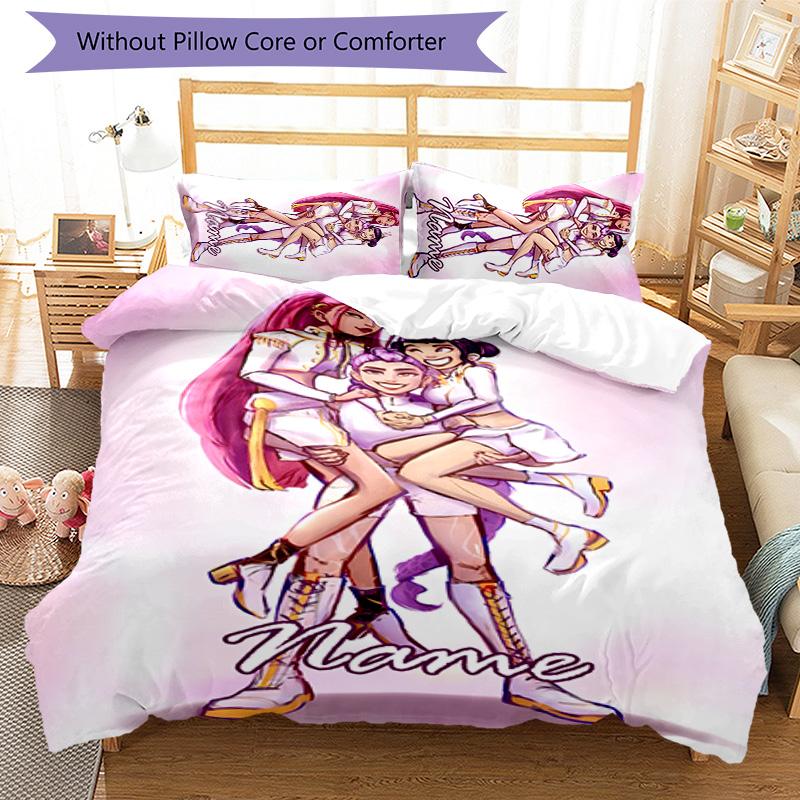 3pcs KPop Demon Hunters24 Cover Set - Personalized Name, HD Printed Bedding with 1 Cover and 2 Pillowcases - Perfect for Home Decor, Easy Care