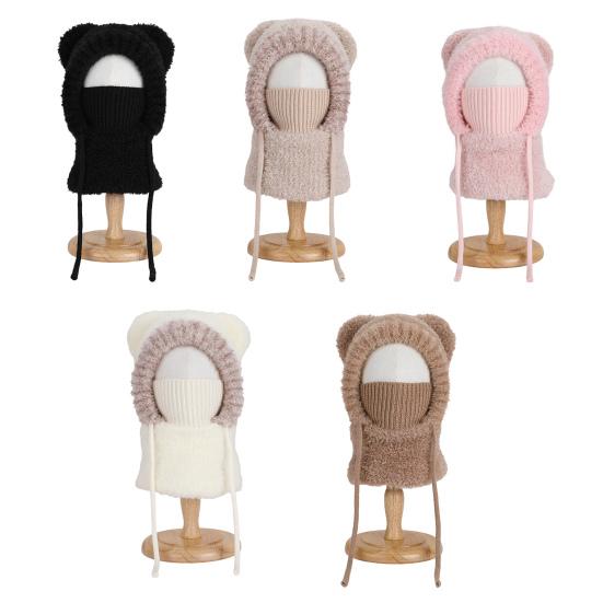 Children Hat Plush Bear Ear Styling Warm Windproof Winter Hat with Face Guard Neckerchief Function Vertical Headgear