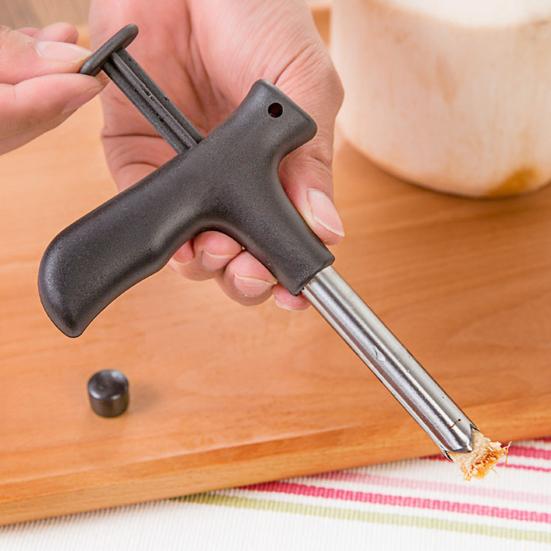 Coconut Opener Tool Set Stainless Steel Coconut Meat Scraper Coconut Opener with Rubber Mallet Food Grade Portable Coconut Opening Tools