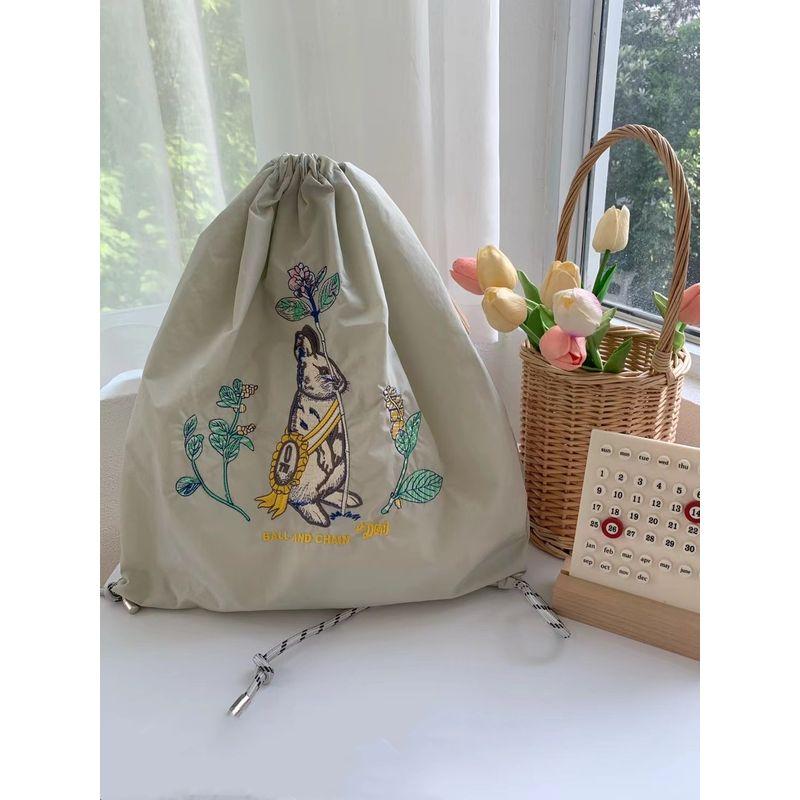 

Экологичная сумка в японском стиле Холщовый складной рюкзак Вышивка Light gray Medal Rabbit Backpack