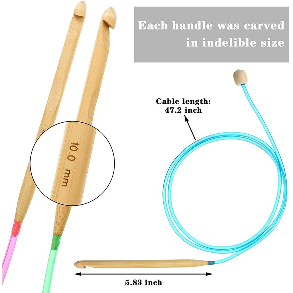 

M-Modern-23 Pieces Tunisian Crochet Hooks Set 3-10 Mm Cable Bamboo Knitting Needle With Bead Carbonized Bamboo Needle Hook різнокольоровий