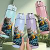 1PC Cat Colorful Patchwork Pillow Print 750ml Color Plastic Sports Water Bottle Leakproof Flip Straw Lid Suitable for Sports Office Home Use