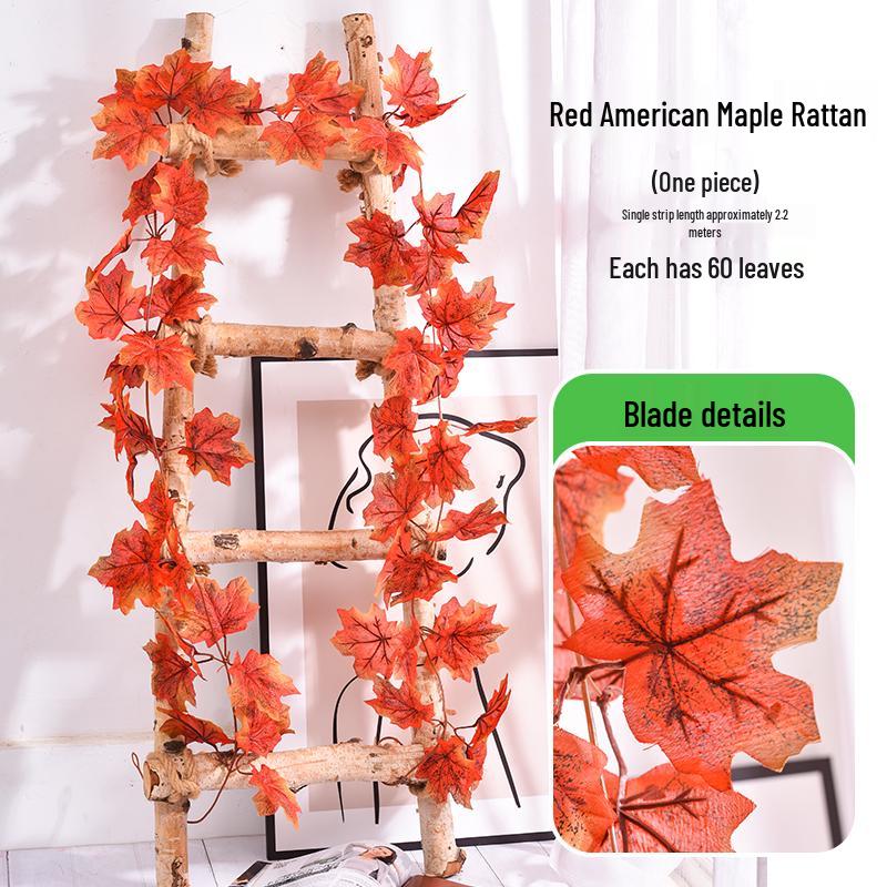 Artificial Red Maple Leaf Vine for Balcony and Air Conditioner Decoration