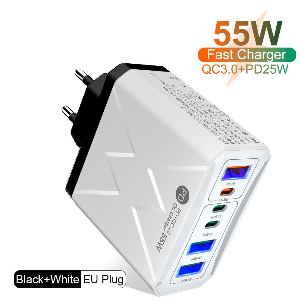 

PD25W Fast Charger, 6-Port, 3 USB, 3 PD55W, QC3.0, Compatible with EU/US/UK/AU Standards