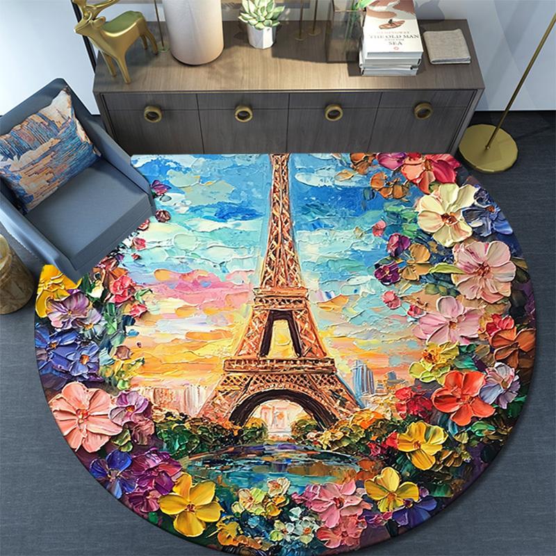 Eiffel Tower Paris Round Area Rug,Carpet Rug for Living Room Bedroom Sofa Playroom Decor,Non-slip Floor Mat