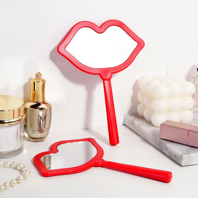 HD Lip Makeup Mirror with Plastic Handle, Vanity Mirror with DIY Option