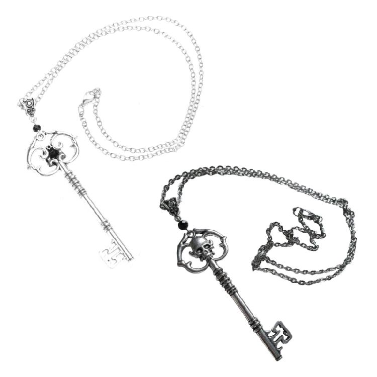 Vintage Skull Key Necklace Statement Pendant Chain Gothic Jewelry Not Easy Fade