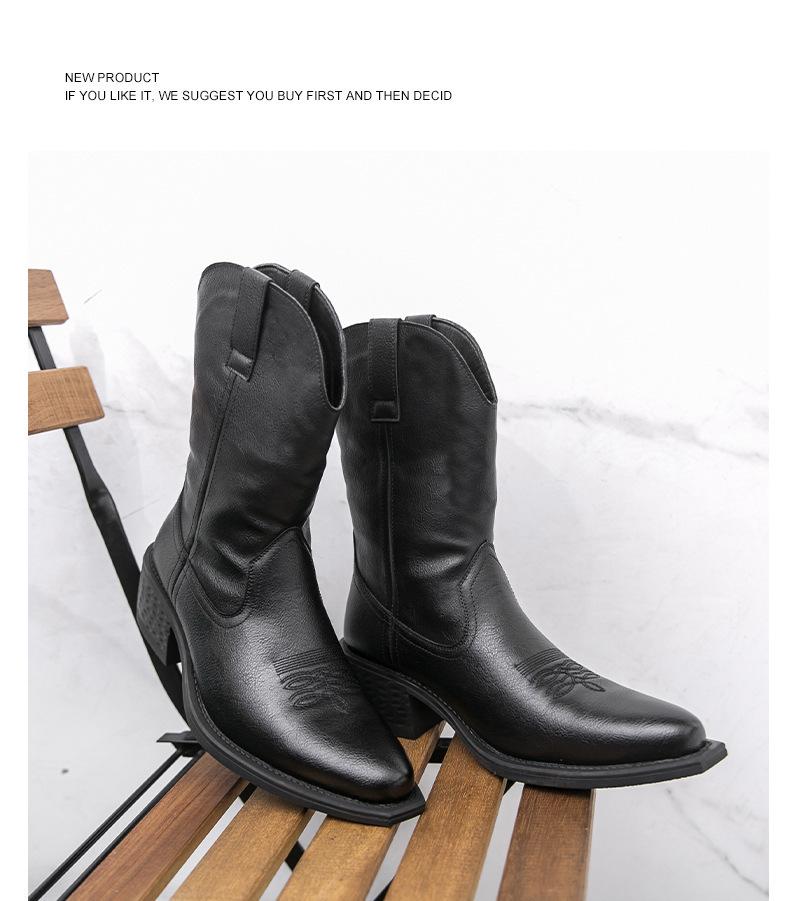 Men’s Mid-Calf Martin Western Cowboy Boots - Breathable, Embroidered, High-Top Pull-On Riding Boots for Autumn and Winter