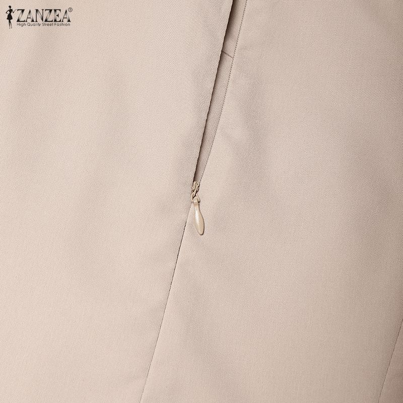 ZANZEA Women Casual Splice Doll Collar Loose Long Sleeve Elegant Dress